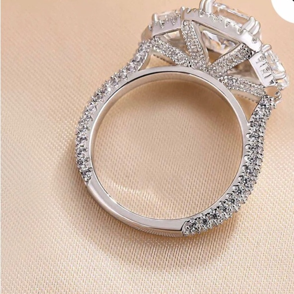 NIB Maxine Jewelry Radiant Cut Three Stone Engagement Ring